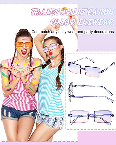 LEIFIDE 16 Pairs Rimless Rectangle Sunglasses Vintage Frameless Sunglasses Transparent Candy Color Glasses Tinted Retro Square Eyewear for Women Men, 16 Colors3