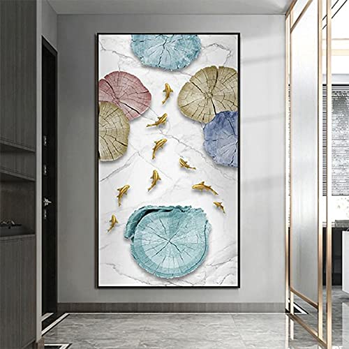 Peinture diamant 5D grand format 40x80cm de carpes koï et lotus pour décoration