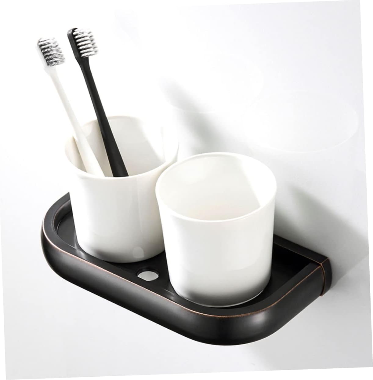 Alipis Wall Mounted Double Toothbrush Cup Holder Ceramic Tumbler Rack for Bathroom Vintage Copper Finish Heavy Duty Organizer