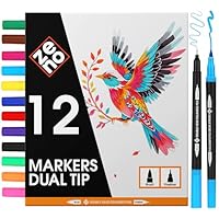 ZENO 12 Set Pennarelli Doppia Punta con Confezione Cartone – Marker Punta Fine e Punta Pennello – Pennarelli Professionali per Adulti, Disegno e Colori - Brush Pen per Artisti, Libri da Colorare