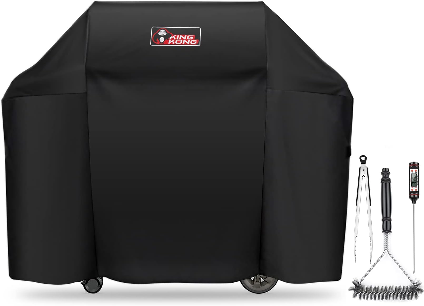 Kingkong7130 Grill Cover for Weber Genesis II 3 Burner Grill and Genesis 300 Series Grills (Compared to 7130) including Brush, Tongs and Thermometer