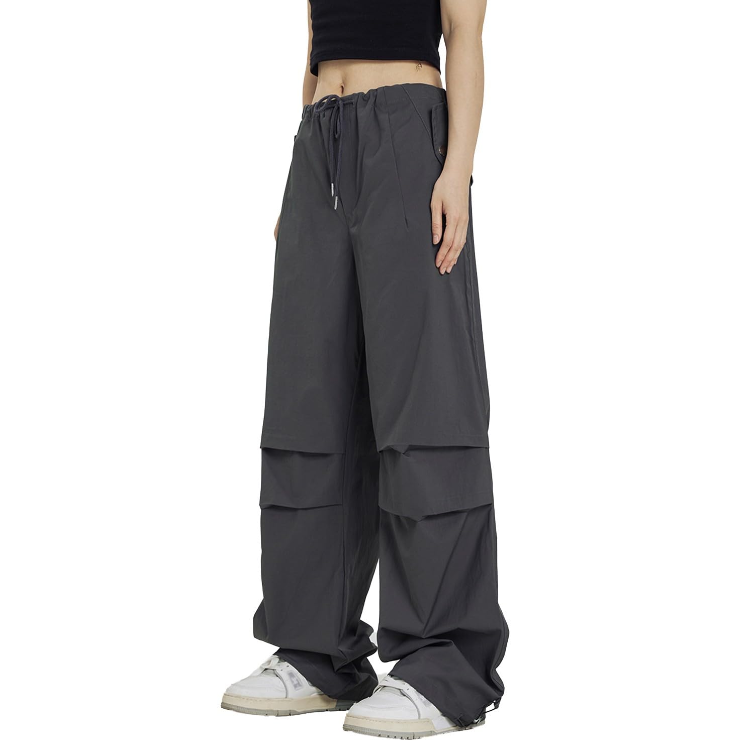 Rolanko Pantalones de paracaídas para niñas, pantalones cargo Y2K con bolsillos, pantalones deportivos Harajuku para niños de 4 a 14 años