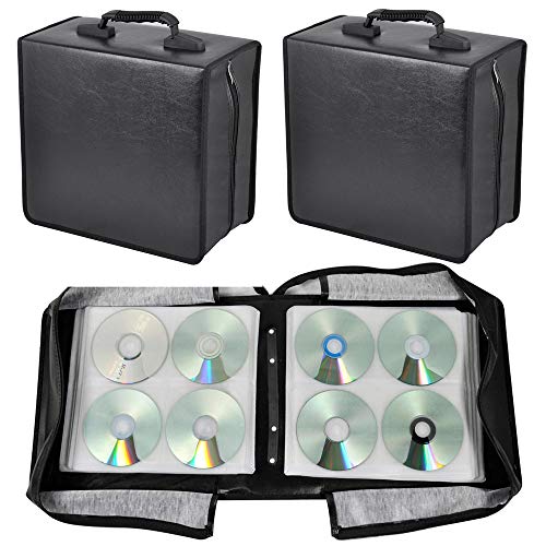 go2buy 2 Set 400 Capacity CD/DVD Media Carrying Case Heavy Duty DVD Wallet Binder Organizer with Attached Handle - Black