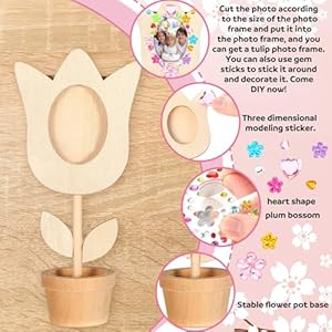 Tellingyou 18 pcs flower picture frame craft kit spring crafts flower pot diy wood picture frames with 2 gems stickers for mothers day gift kidstulip shape  urban country home decor