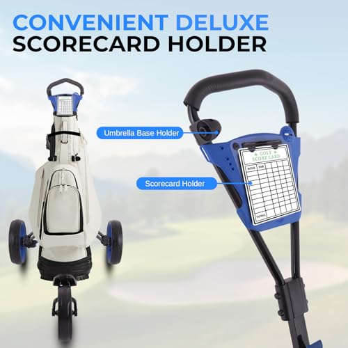 Image of SereneLife Golf Push Pull Cart - Lightweight, Foldable, Bag Holder with Adjustable Handle, Compact Folding Golf Trolley for Travel
