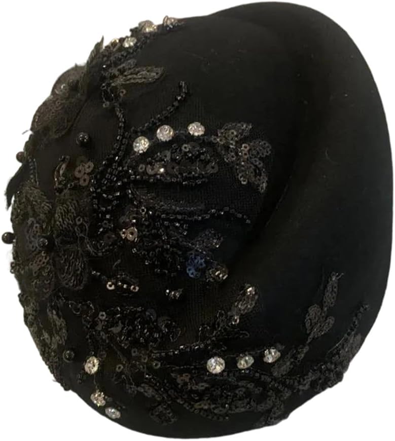 Wool Felt Beret Cap with Lace Flower Stewardess Style Hat for Women Elegant Painter Fashion Headwear