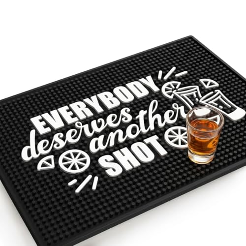 Everybody Deserves a Shot Bar Mat - Funny 18"x12" Rubber Bar Mat for Home Bar, Wet Bar & Countertop, Non-Slip Spill Mat for Cocktail Station, Funny Bar Gift