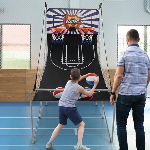 image for Giantex Folding Basketball Arcade Game, Dual Shot Electronic Basketbal