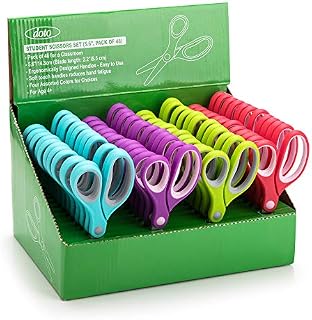 Doto Kids Scissors (48 Count Teacher Pack, Rounded-tip, 14.3 cm) - 5.6 Soft Touch Blunt School Student Scissors Shears DT-003-B (Pack of 48)