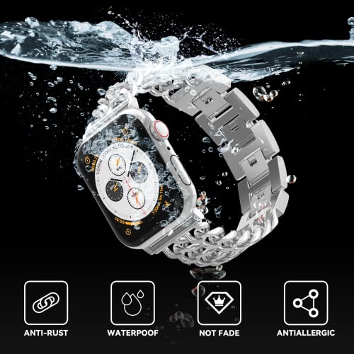 Image of Gold Watch Bands for Women Compatible with Apple Watch Band 38mm 40mm 41mm 42mm 44mm 45mm 46mm 49mm Adjustable Metal Band Cowboy Steel Chain Bracelet for iWatch Series1 /2 /3 /4 /5 /6 /7 /8 /9 /10 /11 /SE