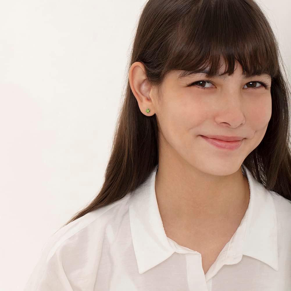 In Season Jewelry Solitaire Simulated Birthstone Kids Earrings - 925 Sterling Silver Hypoallergenic Earrings for Girls with Secure Screw Backs - Safe & Comfortable for Kids & Little Girls