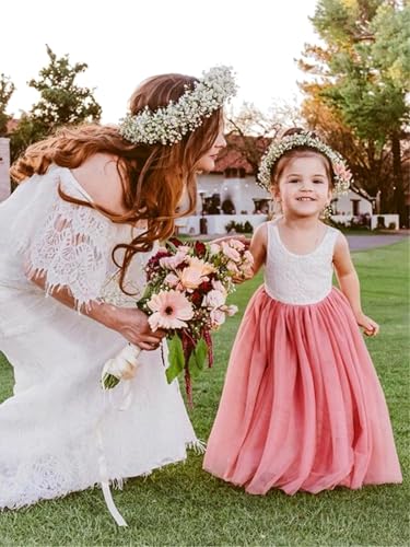 Image of 2Bunnies Girl Peony Lace Back A-Line Straight Tutu Tulle Party Flower Girl Dress