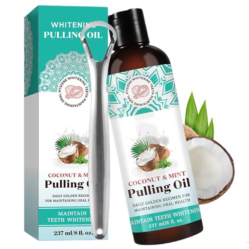 Oil Pulling, Natural Enjuague Bucal de Aceite de Coco & de Menta, Enjuague Bucal con Aceite Blanqueador Natural, Coconut Pulling Oil Ayuda a Limpiar los Dientes con un Aliento Fresco 237 ml