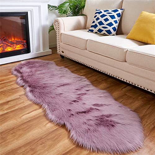 Easyjoy Ultra Soft Fluffy Shaggy Area Rug Faux Fur Rug Chair Cover Seat Pad Fuzzy Area Rug For Bedroom Floor Sofa Living Room (2 X 6 Ft Sheepskin, Light Purple) #TOP1