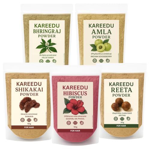Amla Reetha Shikakai Bhringraj Hibiscus Powder For Hair Growth (pack Of 5, 50g Each, Total 250g Hair...