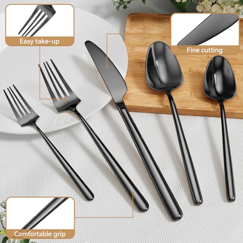 Oval-Black-20-Piece-Silverware-Set-Forged-Stainless-Steel-Flatware-Set-with-American-Design-Modern-Cutlery-Set-Service-for-4-Dishwasher-Safe Oval Black 20 Piece Silverware Set Forged Stainless Steel Flatware Set with American Design Modern Cutlery Set Service for 4 Dishwasher Safe