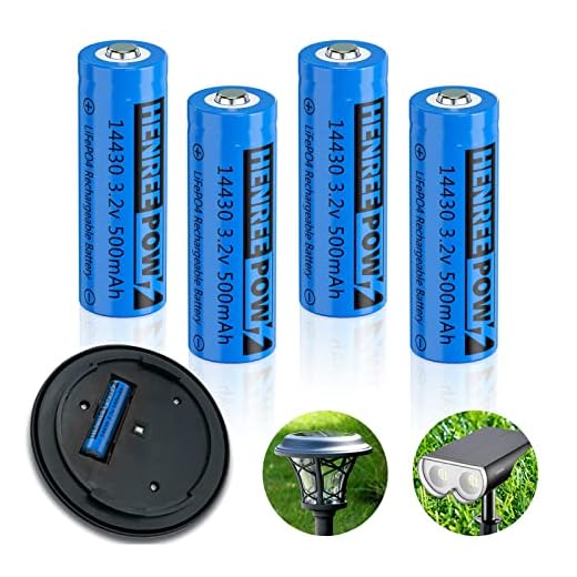 Henreepow 14430 3.2v Rechargeable Solar Batteries, 500mAh LiFePO4 Lithium Phosphate Battery for Outdoor Solar Garden Lights, Shaver, Flashlight, Toothbrush (4pack-Not AA Size)