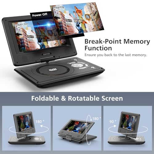 Image of 11.5 inch Portable DVD Player for Kids and Car, 9.5 inch Swivel HD Screen with 4-6 Hours Built-in Battery, Support Sync Screen to TV, Support SD Card /USB /Multiple Disc Formats (Black)