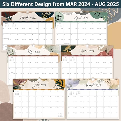 Calendar 2024-2025 - MAR 2024 - AUG 2025, 18 Monthly Calendar 2024-2025, 14.5" x 11", Twin-Wire Binding + Hanging Hook + Thick Paper + Unruled Blocks, Wall Calendar with Julian Dates, Colorful Lump - Image 4
