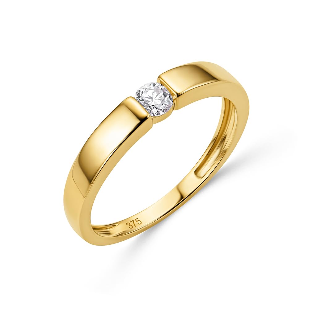 MIORE Schmuck Damen, Verlobungsring Damen, Ring Weißgold/Gelbgold 375 9kt mit Diamant 0.15 Ct in Spannungsfassung, Echt Gold Damenring, Goldring, Ring Damen, Damenschmuck Handgemacht