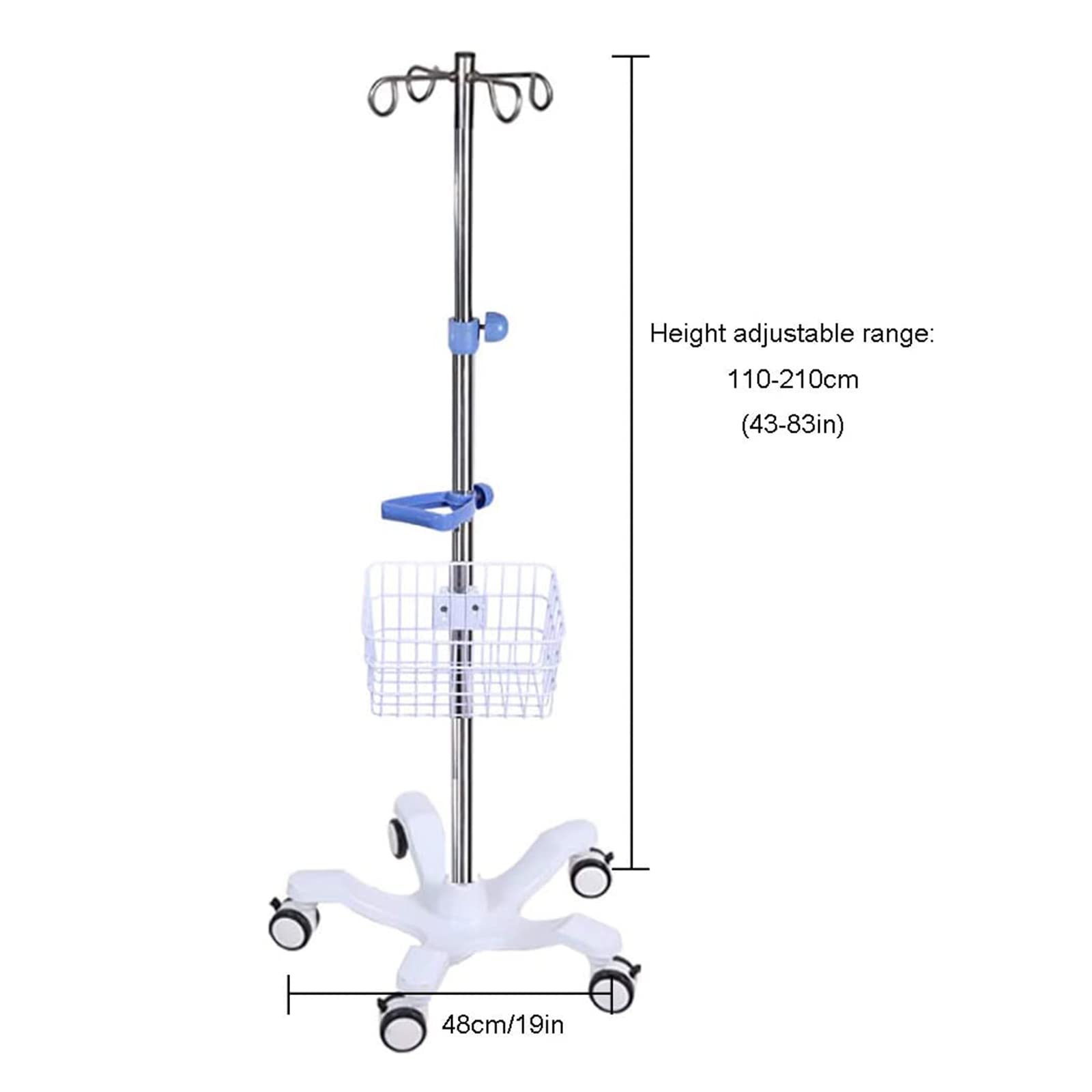 Support de Perfusion pour Poteau IV avec Panier, Support d'égouttement pour Poteau IV réglable en Hauteur en Acier Inoxydable, Support de Sac d'égouttement Portable pour Soins à Domicile en Clinique