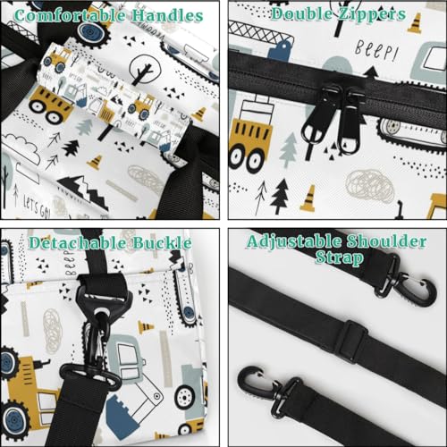 Cartoon Truck Duffle Bags for Kids,Waterproof Sports Gym Bag,Travel Weekender Overnight Bag,Foldable Gymnastics Work Out Bags Portable Gymnastics Sleepover Bags Lightweight Sports Duffel Bags2