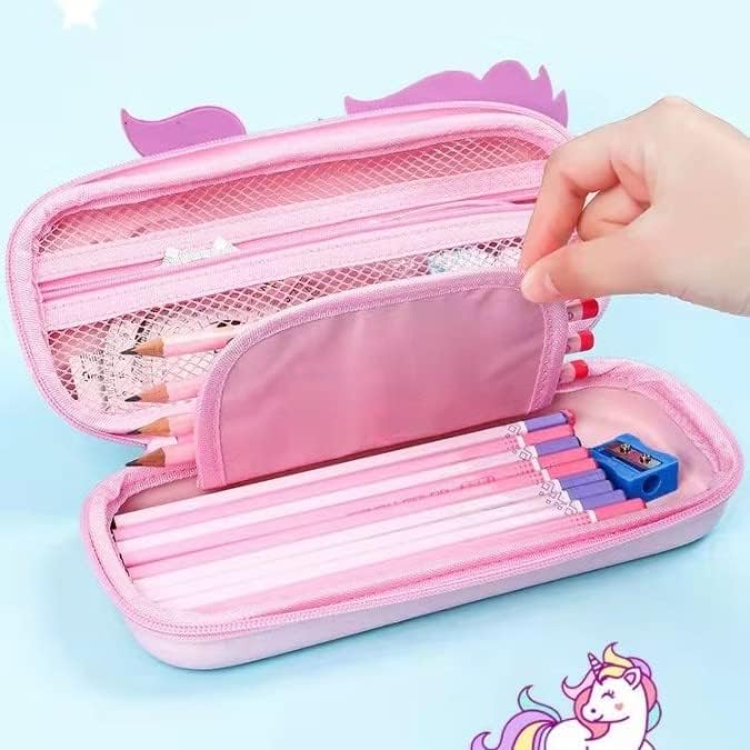 Image of 3D Unicorn Cover Large Capacity Pencil Case Compass with Compartments, School Supply Organizer for Students, Stationery Box, Cosmetic Zip Pouch Bag (Unicorn-Pouch)
