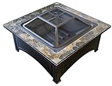 Hiland AZ Patio Heaters Fire Pit with Square Table, Wood Burning