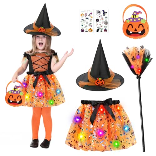 TZQFROCE Fantasia de bruxa para meninas, fantasia de bruxa para meninos, fantasia de bruxa, fantasia de bruxa para meninas com luzes Kin-der Mago, jogo de cosplay para meninos, Halloween, carnaval