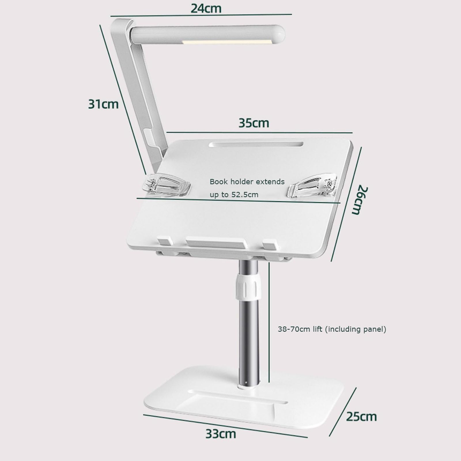 Pupitre de lecture réglable en hauteur avec éclairage à 3 niveaux luminosité, support livre alliage d'aluminium for position assise/debout