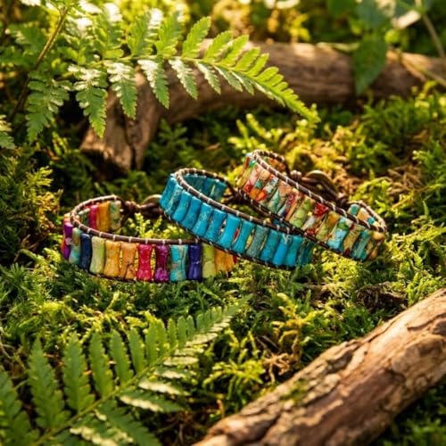 Image of YGLINE Boho Handmade Wrap Leather Tube Crystal Stone Bracelet for Women