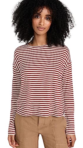 Vince Women's Striped L/S Drop Shoulder TOP, Enoki/Sangria, M