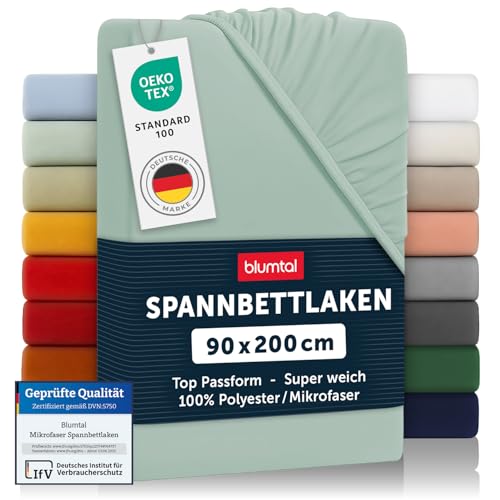 Blumtal® Spannbettlaken 2er Pack - Spannbettuch - Oekotext zertifizierte Microfaser Bettlaken 90x200cm - Leintuch - Summer Green