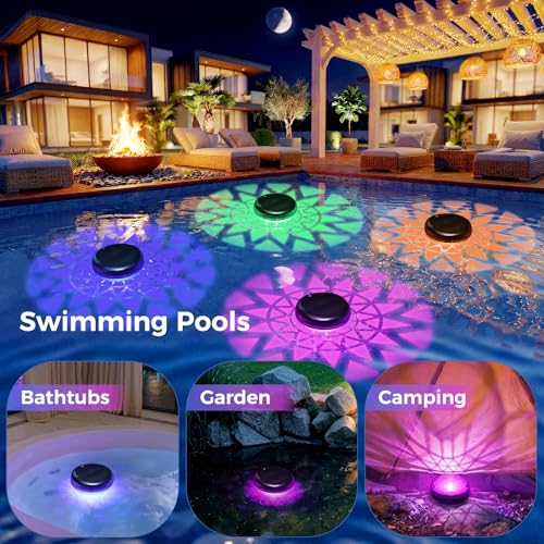 CDN Solar Powered Floating Pool Lights (2 Pack), Solar Pool Lights with Remote, 9 Color Modes & Timing, IP67 Waterproof for Inground Above Ground Pool, Pool Party, Bathroom, Garden Pool Accessories — view 3