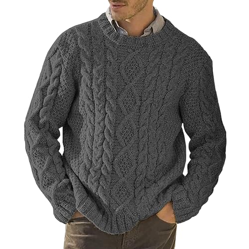 JEShifangjiusu Men'S Crewneck Sweater Casual Wool Blend Cable Knit Sweater Lightweight V Neck Solid Pullover With Pockets