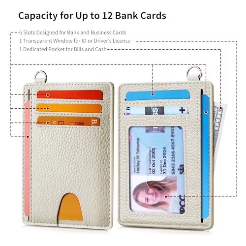 Image of Mayski Slim Wallet, Credit Card Holder for Women, Minimalist Front Pocket RFID Blocking Card Cases, Small Wallet Women Men(Litchi Beige)
