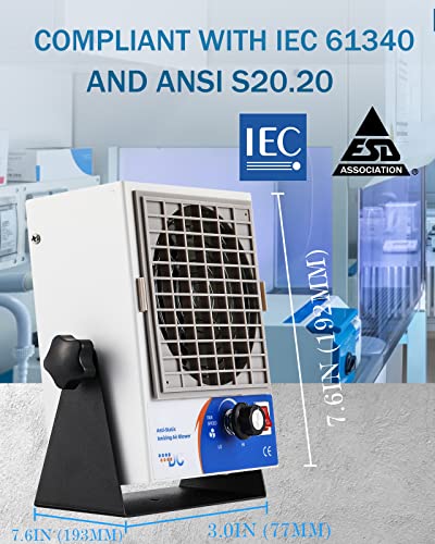 Image of Anti Static Ionizer Fan, DC Type Ionizing Air Blower Static Eliminator Discharger with Dual-Purpose Bracket, Industrial Static Electricity Remover Esd Fan for Widely Use