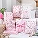 Bulyoou 9 Pcs Coquette Party Pink Bow Tote Canvas Bags Souvenir Gift Grocery Shopping Tote Bag for Travel Gifts