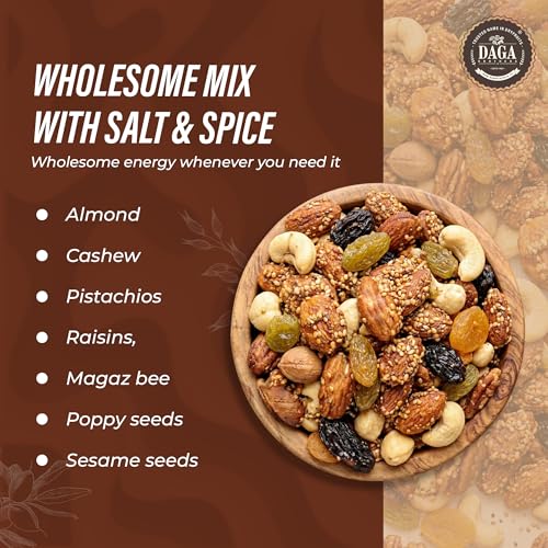 Image of Daga Brothers Premium Dryfruit Cocktail | Flavoured Almond, Cashew, Pistachio, Raisins & Seeds Mix | High Fibre & Protein | No Preservatives | Healthy Mixed Dry Fruits Snack, 100gm