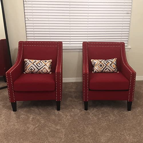 Deolme Red Accent Chairs Set Of 2 For Living Room- Mid Century Modern Armchair Sofa Chair Sillones Para Sala Dormitorio Upholstered Wingback Arm Chair Comfy Reading Chair Bedroom With Wood Legs #TOP5