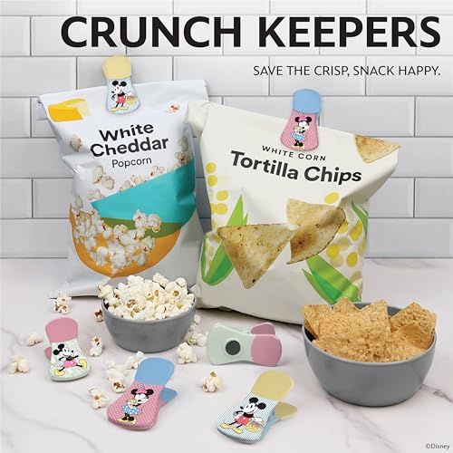 Image of Disney Mickey & Minnie Magnetic Chip Clips, Set of 6 | Airtight food storage bag clips for snack, cereal, and coffee bags, great for pantry and fridge, magnet displays kids artwork