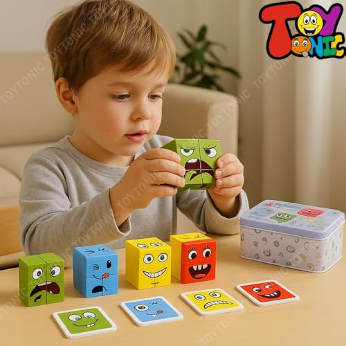 Image of TOYTONIC Emoji Face Cube Puzzle Game for Kids - Creative Learning Game for All Ages - Fun Expression Matching Challenge - Brain Teaser Gift Toy for Boys 7-14 Years