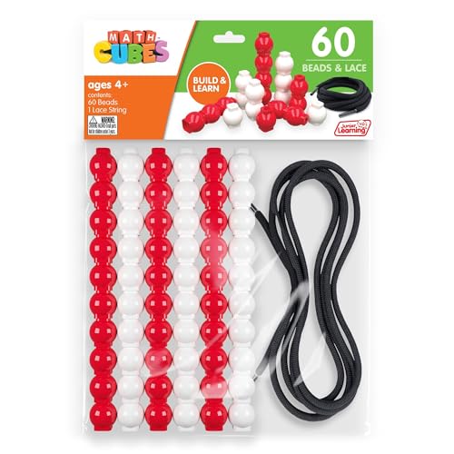 Image of Junior Learning: 60 Bead Cubes & Laces - Includes 30 White & 30 Red Beads & Black Lace String, Hands-On Math Learning & Development, Kids Ages 4+
