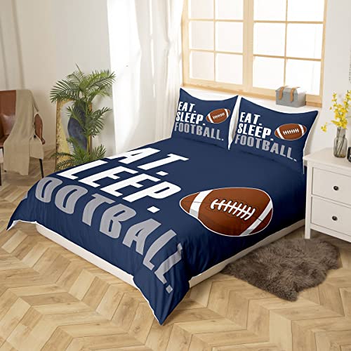 Rugby Bedding Set American Football Sports Bedding Set for Boys Girls Women Men Blue Eat Sleep Football Comforter Cover Set Duvet Cover Set Ball Games King Size Bedspread Cover 3Pcs - Image 2