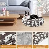 TNTGMG 114cm Hundebettabdeckung,Runde Hundebett Ersatzbezug,Waschbare Baumwollvliesabdeckung mit Elastischem Band und Liebliche Hundepfote,Wasserdicht Wiederverwendbare Hundebett Einlage(114cm)