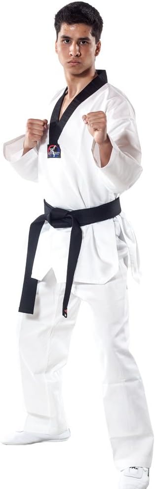 Tiger Claw Medium Weight Tae Kwon Do (TKD) Uniform - White V Neck w/Black Trim