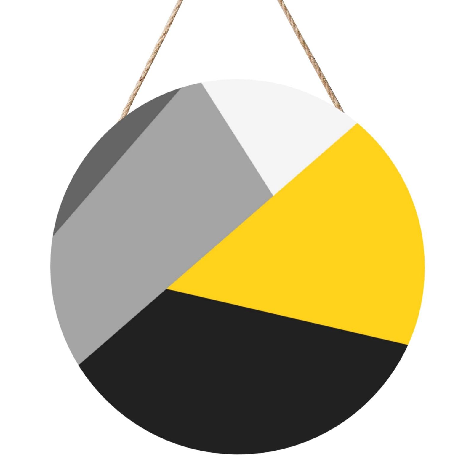 InOmak Simple Modern Gray Yellow And Black Geometric, Round Wood Panel Painting 12 in, Wall Hanging Painting For Home