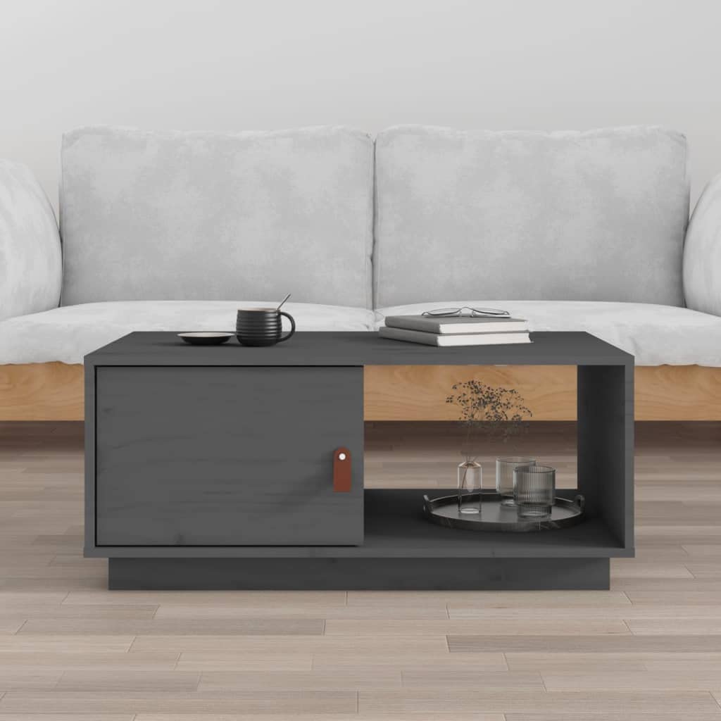 Stolik kawowy, szary, 80 x 50 x 35,5 cm, lite drewno sosnowe, stolik do sofy, stolik pomocniczy, stolik kawowy do kawy i laptopa, do salonu, na łóżko do sypialni