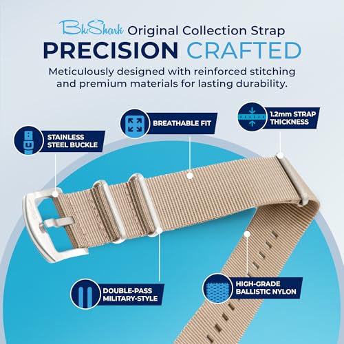 Image of BluShark - Original Collection Military-Style Waterproof Watch Strap, Fits All Timepiece Brands, Durable Nylon Wristwatch Accessories with Stainless Steel Buckle - 18mm, 20mm, 22mm & 24mm Watch Bands