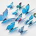LUTER 24pcs 3D Papillon Stickers Muraux 4 Tailles Papillon Stickers Muraux Amovible Stickers Muraux Muraux Art Décor pour les Décors de Mariage de Fête de Chambre (Bleu)
